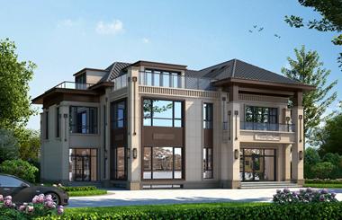 新中式兩層自建房，農村蓋房圖紙，每間臥室帶有衛生間